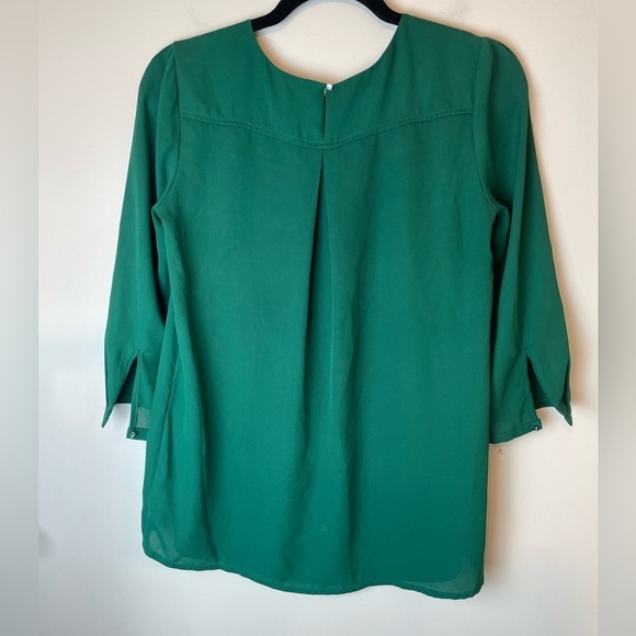 Anthropologie HD in Paris Cutout 3/4 Sleeve Blouse Green Women’s Size 0 - Picture 2 of 10